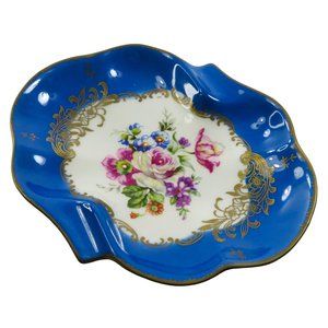 Vintage FRANCE Couleuvre LIGNE LIMOISE Blue Gold Porcelain Trinket Dish Ash Tray